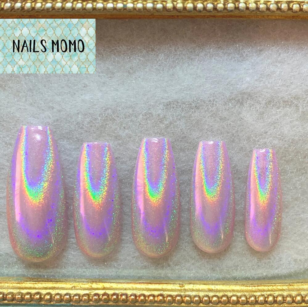 Regnbågseffekt färgglada Chrome pulver naglar