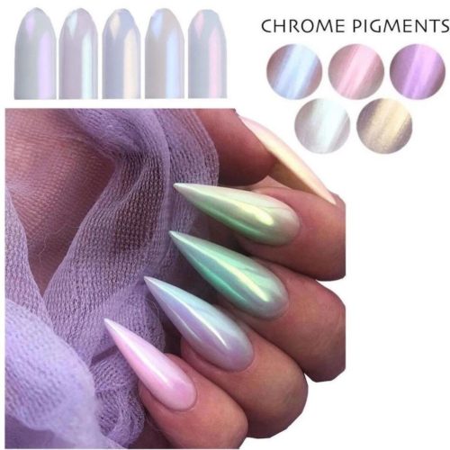 Unicorn Chrome Pulver naglar Nail Art