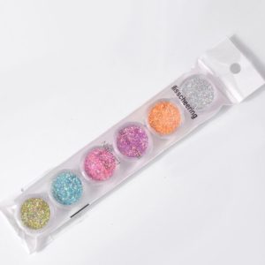 Färgglada Glitter Pulver flakes för nagelkonst art 6st/pack