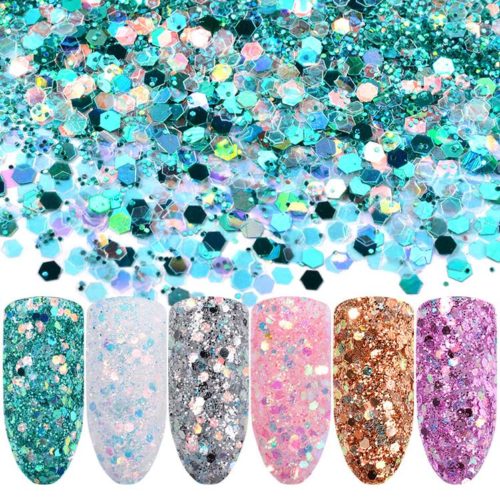 Färgglada Glitter Pulver flakes för nagelkonst art 6st/pack