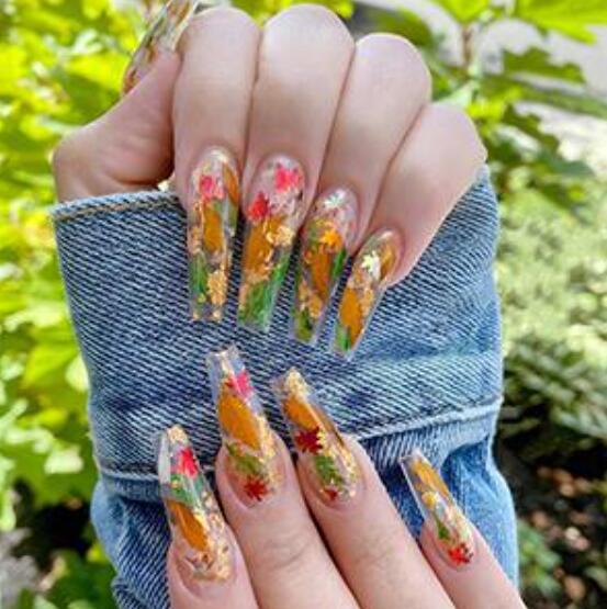 Höstiga naglar med Lönn Höst Löv för Naglar Maple Holografisk Nail Art 12 st Bild från kunder 1