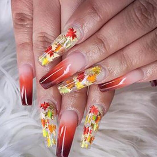 Höstiga naglar med Lönn Höst Löv för Naglar Maple Holografisk Nail Art 12 st Bild från kunder 4