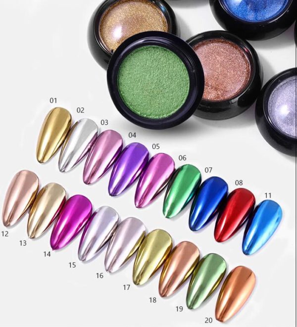 Supper mirror powder 20 färger Chrome naglar Holografisk Glitter Aurora Pulver Guld