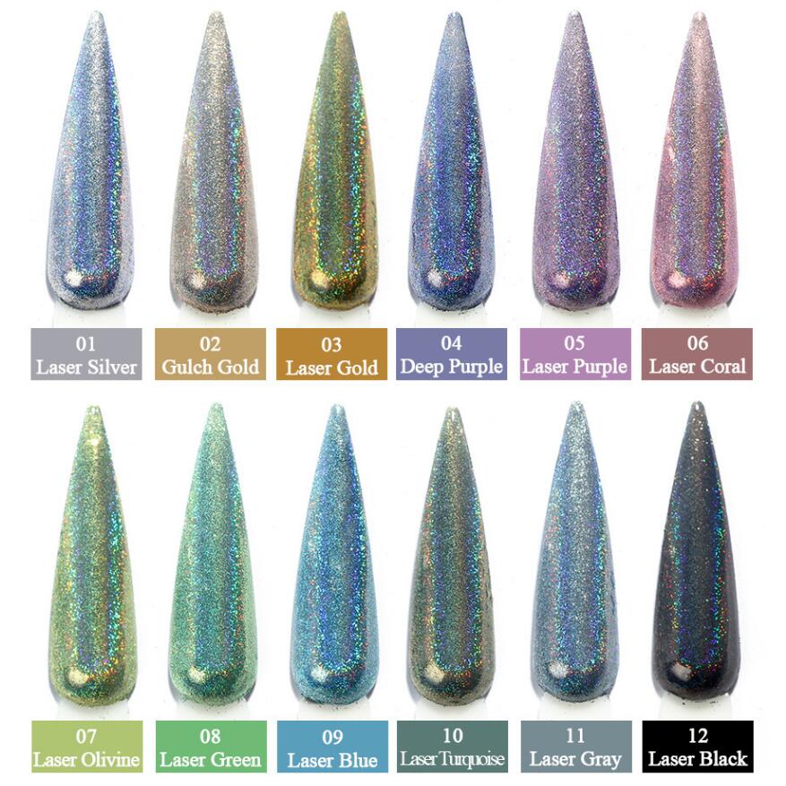 Chrome naglar pulver med färgrik chrome pigment. Chrome pulver är att göra Chrome pulver naglar, Laser holographic pulver skapa holographic naglar med alla 12 färger