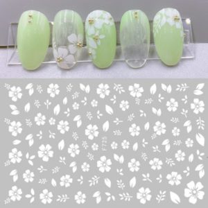 Nail stickers Självhäftande nageldekorationer Nagelklistermärken med vit japansk körsbärsblomma och löv med olika storlekar
