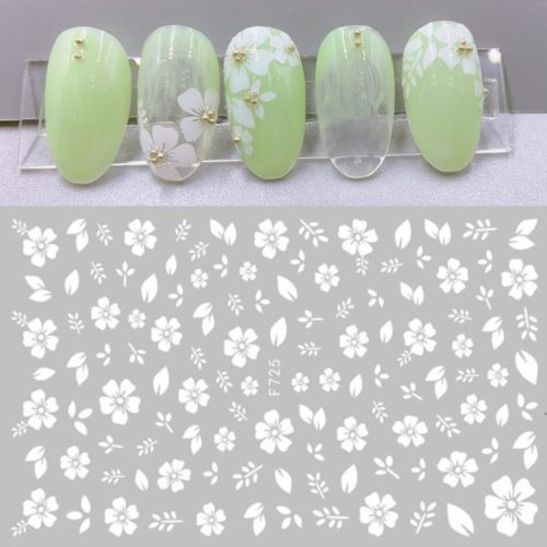 Nail stickers Självhäftande nageldekorationer Nagelklistermärken med vit japansk körsbärsblomma och löv med olika storlekar