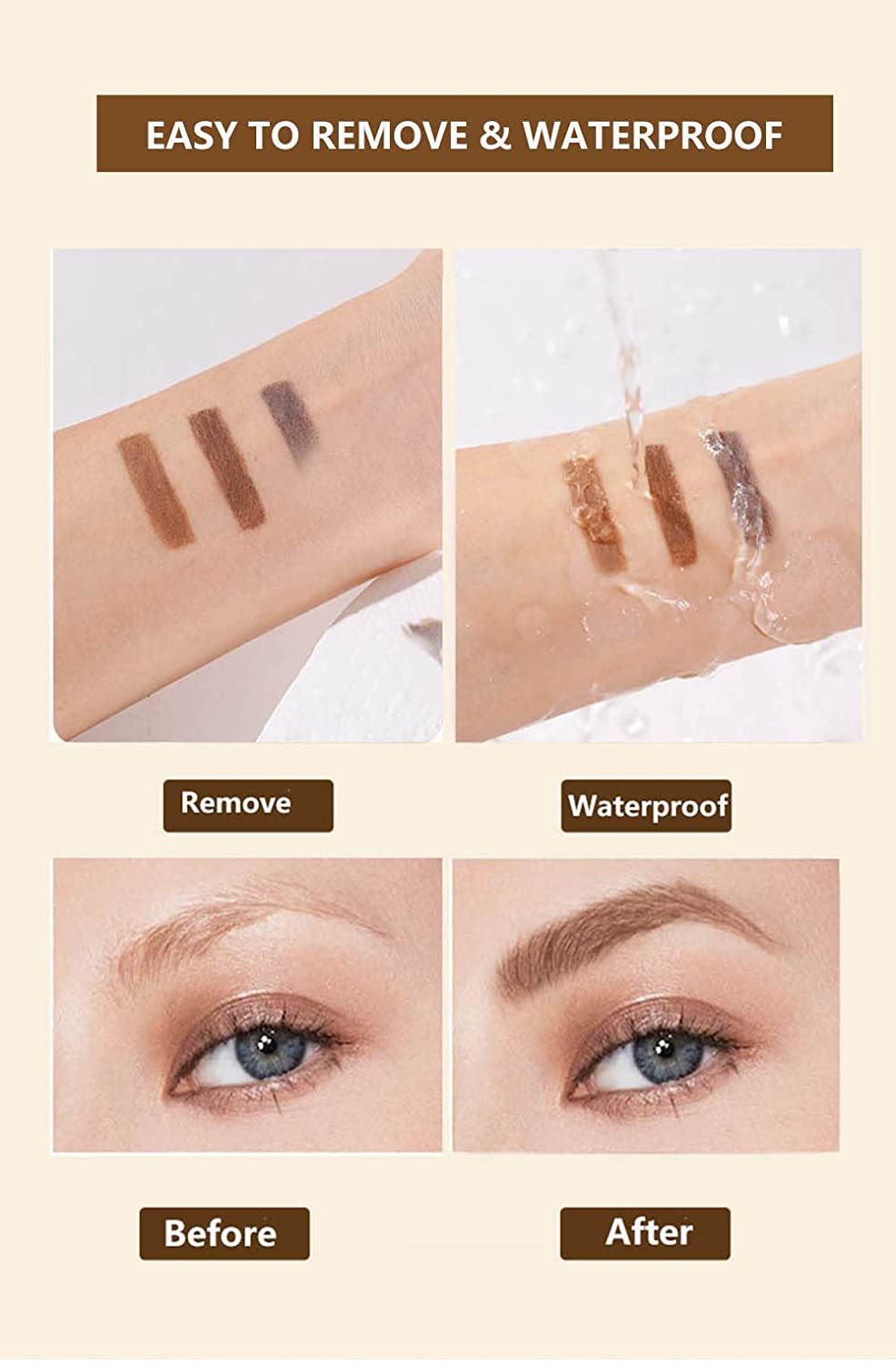 Ögonbrynspenna Vattenfast ögonbrynspenna Eyebrow pencil på kundens hud, direkt test av vatten stänkt på färg utan att förlora pigment