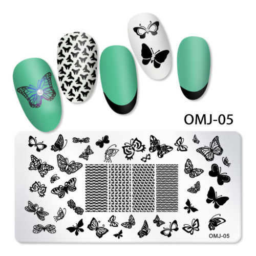 Stämpelplatta naglar. Hög kvalitet nagel stämpelplatta för nailart. nail stamping plate Mall Plate med olika mönster Nageldekorationer - Rektangel i Metall Modell OMJ-05