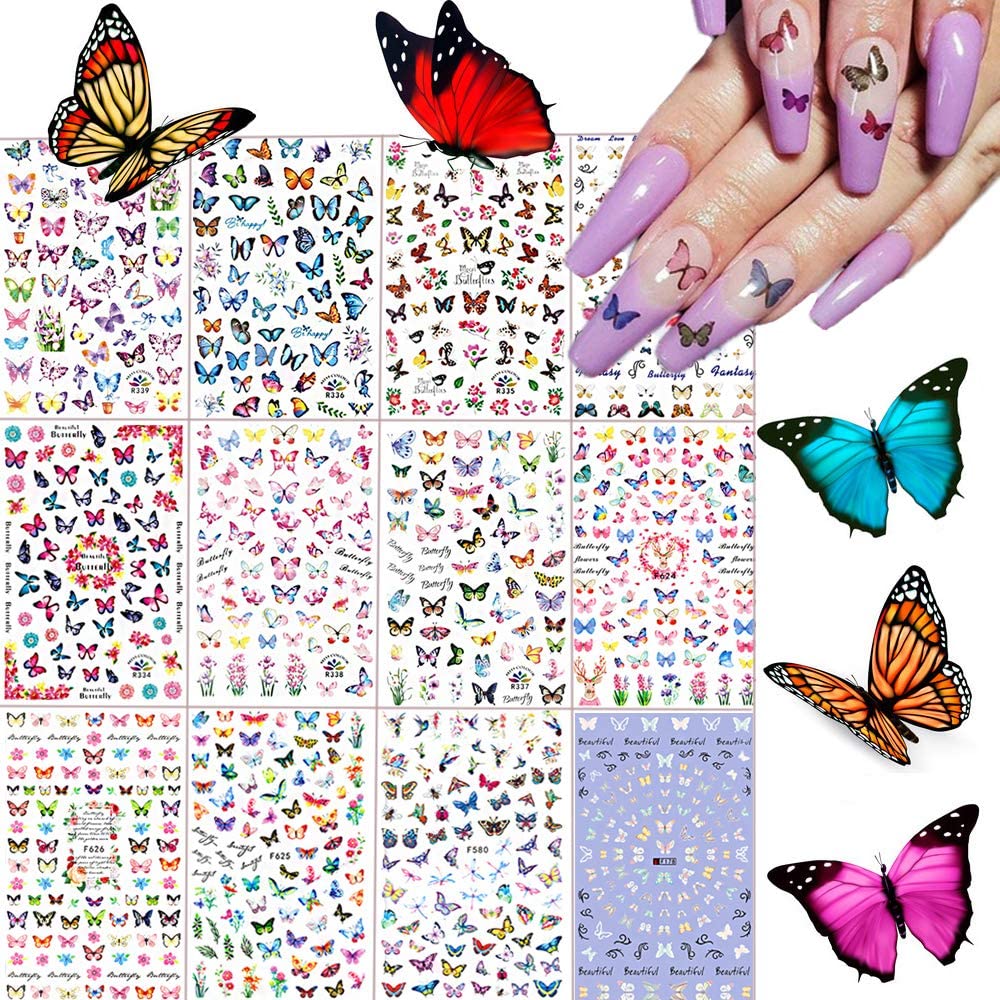 nagelklistermärken med fjäril Butterfly Nail stickers Nageldekorationer Självhäftande Vattentät nailart stickers och nageldekoration stickers På modellen och närbild 2 på produkten