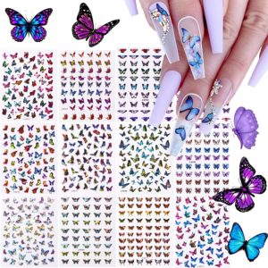 nagelklistermärken med fjäril Butterfly Nail stickers Nageldekorationer Självhäftande Vattentät nailart stickers och nageldekoration stickers På modellen och närbild på produkten