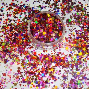 Färgglada glitterflingor i blandade storlekar Huvudfärg ljusrosa för nail art Nagel glitter Närbild 2