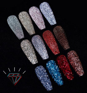 Gellack Shellack Diamond glitter Flashing lights 12 st av olika färger super shine Display på tipparna