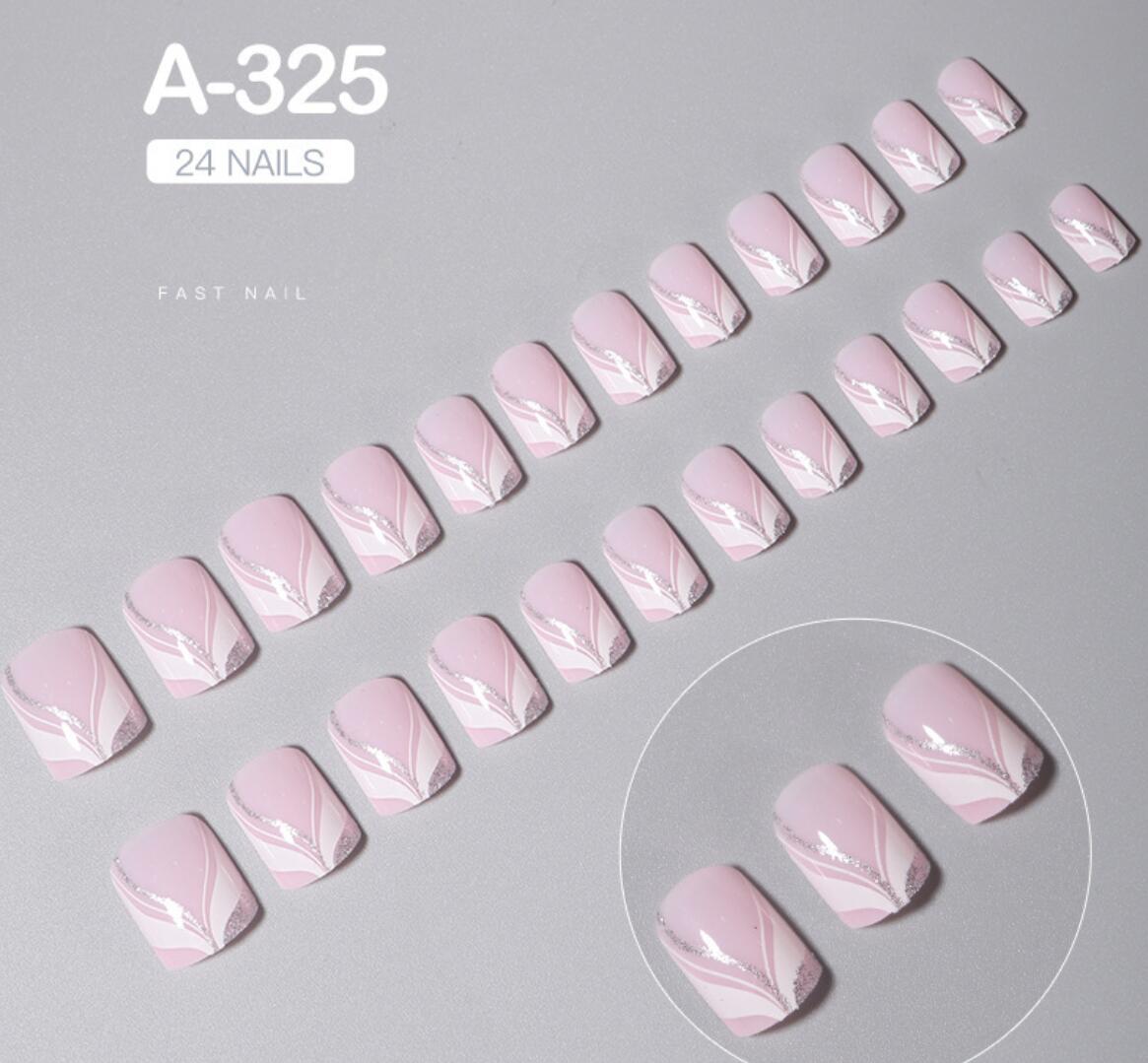 Press on nails Läsnaglar rosa och vita med unik design fykantiga