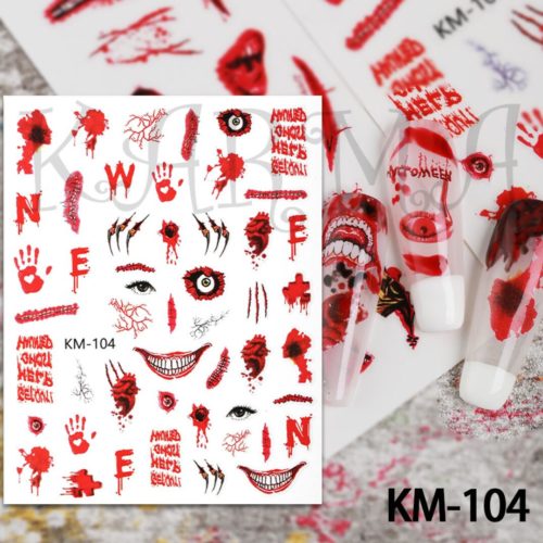Blodiga händer, ögon, bokstäver Halloween Nagelklistermärke Bloody marry nail stickers nageldekorationer KM-104