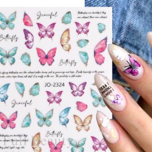 Färgglada unika fjärilar nagelklistermärken. Nail stickers colorful butterflies nageldekorationer nail decoration JO-2324