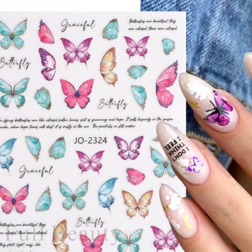 Färgglada unika fjärilar nagelklistermärken. Nail stickers colorful butterflies nageldekorationer nail decoration JO-2324