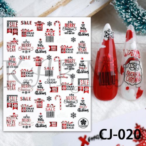 Happy new year, Merry christams text design jul & nyårs nagelklistermärken. Christmas & new year nail stickers CJ-020