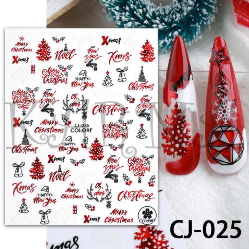 Happy new year, Merry christams text med eleganta design jul & nyårs nagelklistermärken. Christmas & new year nail stickers CJ-025