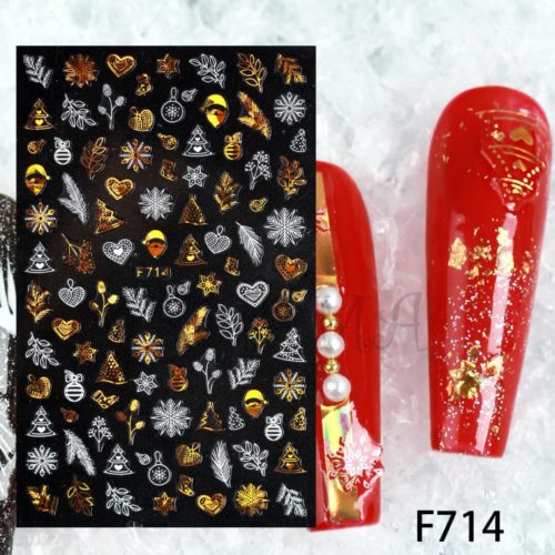 Jul super söta nagelklistermärken i guld och vit. Gold Christmas nail stickers Jul nageldekorationer Christmas tree nail decoration F714