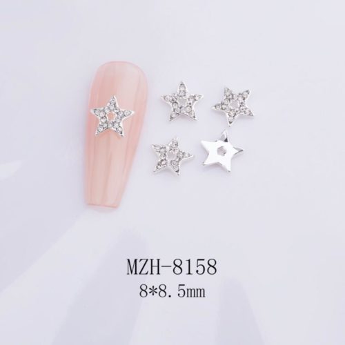 Klassik stjärna med diamanter nagelsmycken i vit högkvalitativt. Classic star Diamonds nail jewelry för nail art, nageldekoration och andra konstprojekt Modell MZH-8158