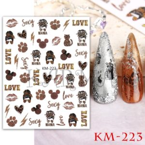 Sexy & LOVE text, hjärta, åska, Puss mönster med häftiga leopard mönster deisgn nagelklistermärken. Nail stickers Nail art KM-223