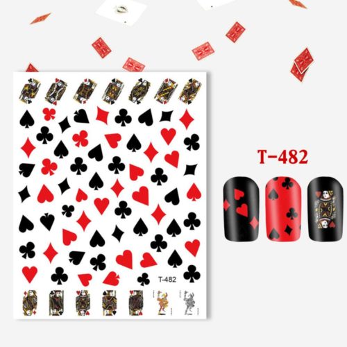 Spelkort Kortlek med olika stilar nagelklistermärken, Poker cards nail stickers. Häftiga nageldekorationer nail decoration Modell T-482