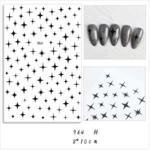 Svart stjärnor i olika storlekar nagelklistermärken, pure black stars nail stickers nageldekorationer nail decoration 964