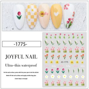 Tulpaner, solros i olika stilar nagelklistermärken. Tulips, sunflowers nail stickers. Våriga och somirga nageldekorationer nail decoration Modell JO-1775