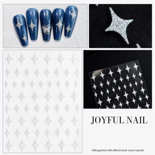 Vita glittriga stjärnor i olika storlekar nagelklistermärken, White glitter stars nail stickers nageldekorationer nail decoration
