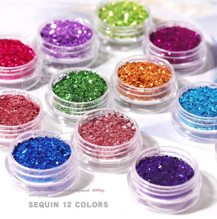 12 st färgglada nagel Glitter flingon kit
