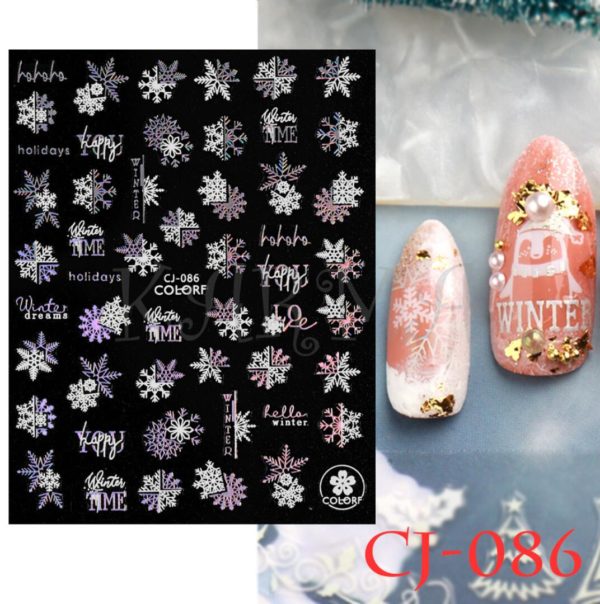 3D Snöflinga nagelklistermärke Snowflakes nail stickers Vinter nageldekorationer CJ-086