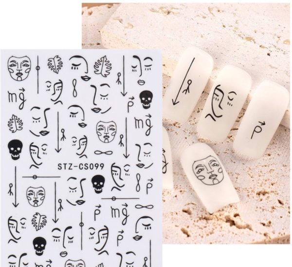 Ansikte enkelt konst nagelklistermärken. Nail stickers art face nageldekorationer nail decoration STZ-099
