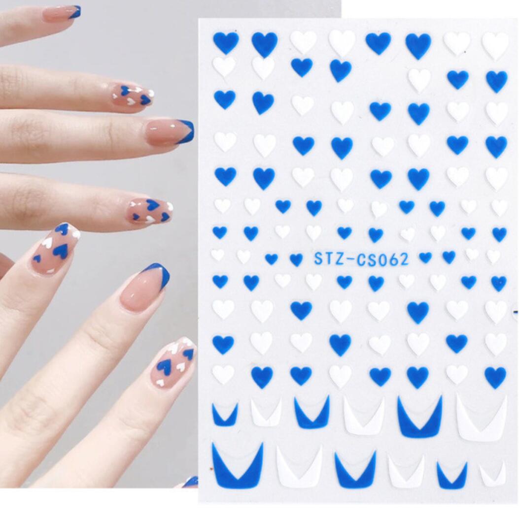 Nagelklistermärken blå & vit hjärta Alla hjärtans dag Valentines day Heart nail stickers
