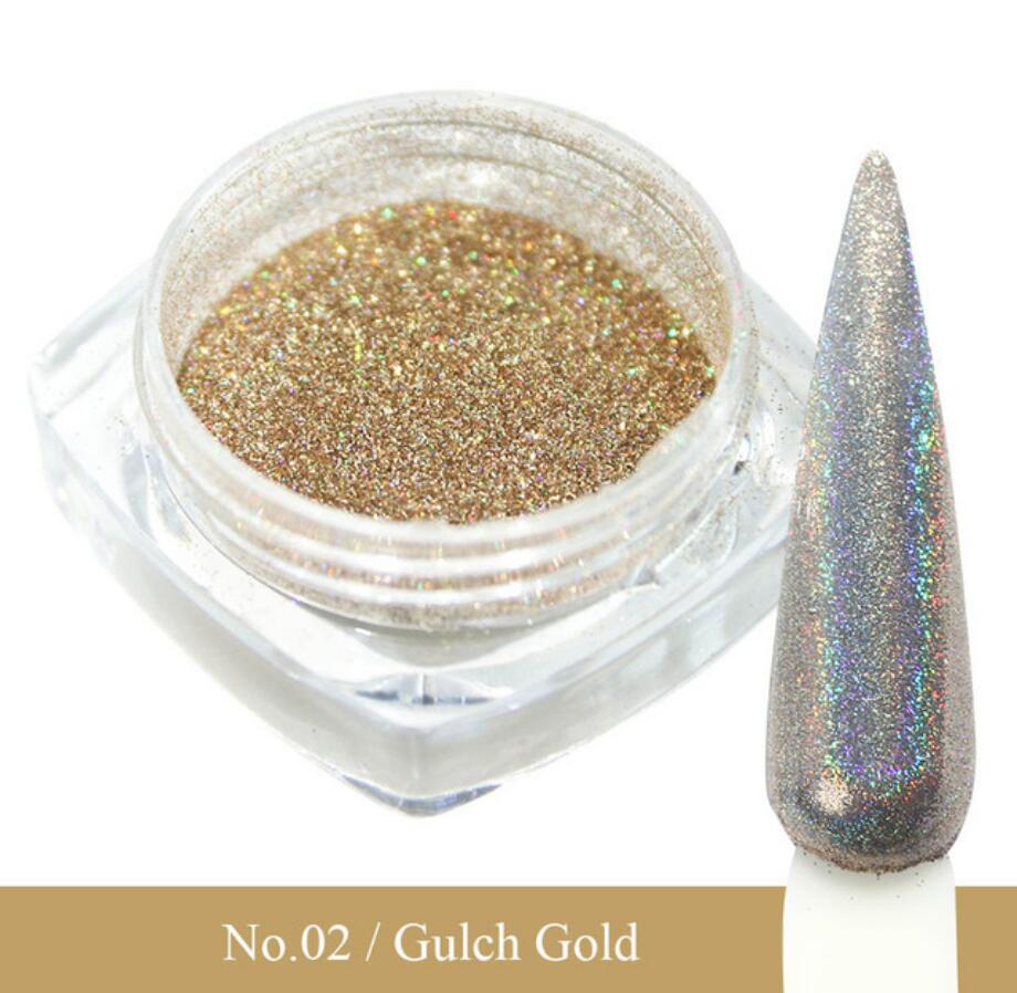 Chrome naglar pulver Holographic pulver Guld Gold | Nailart