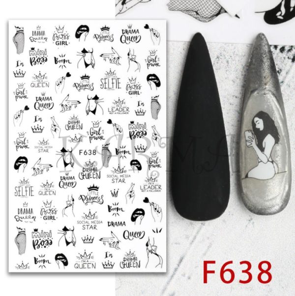 Coola moderna nagelklistermärken med många stilar i både texter och kropp. Cool and modern Nail stickers Nail art F638