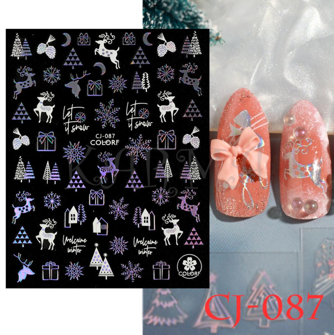 Nagelklistermärken rådjur, julgran, 3D Nail stickers Jul nageldekoration