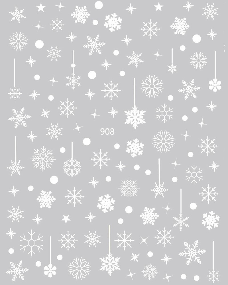 Nagelklistermärken vita Snöflingor i olika storlekar White snow flakes nail stickers