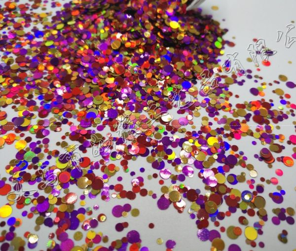 Färgglada glitterflingor i blandade storlekar Huvudfärg lila och gulbrun för nail art Nagel glitter