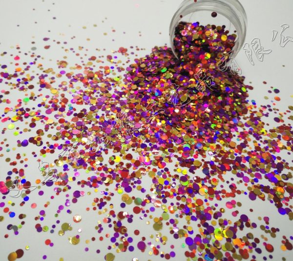 Färgglada glitterflingor i blandade storlekar Huvudfärg ljusrosa för nail art Nagel glitter Närbild 1