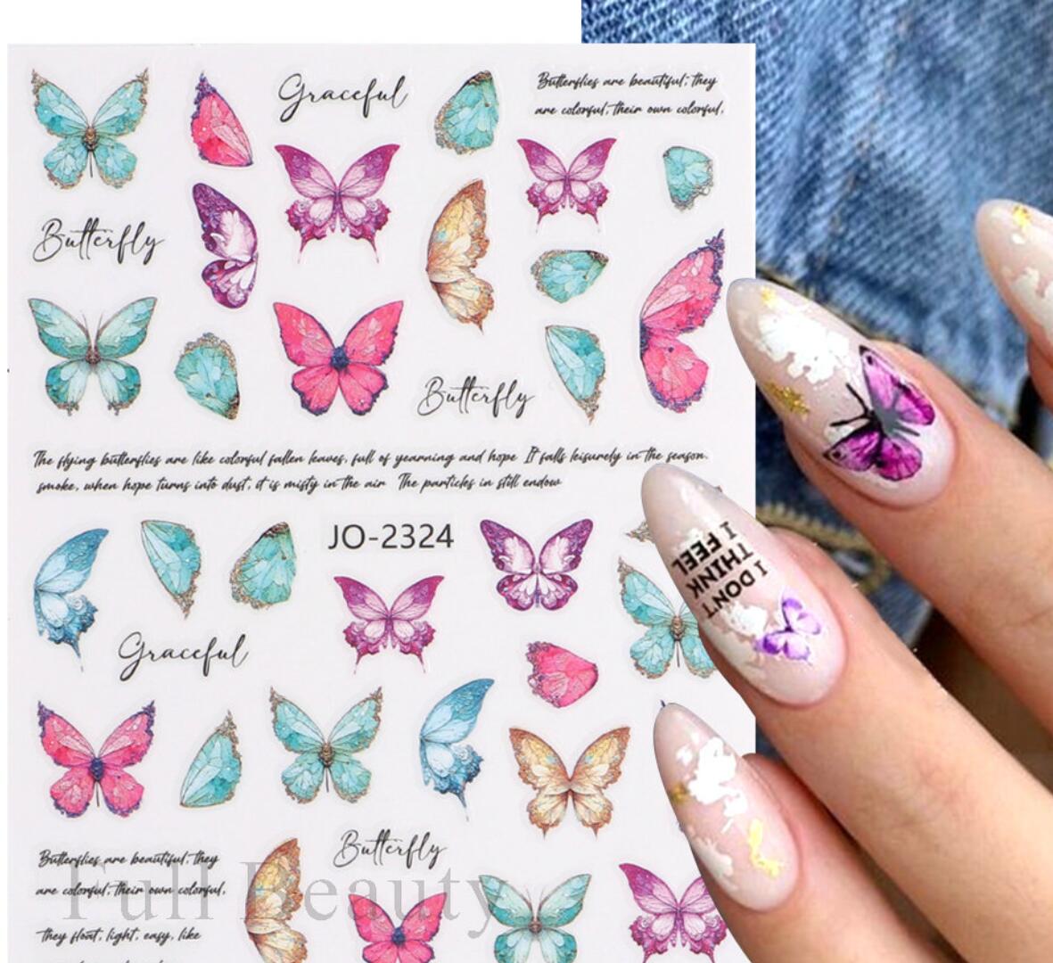 Färgglada unika fjärilar nagelklistermärken Nail stickers Butterflies | Nail art