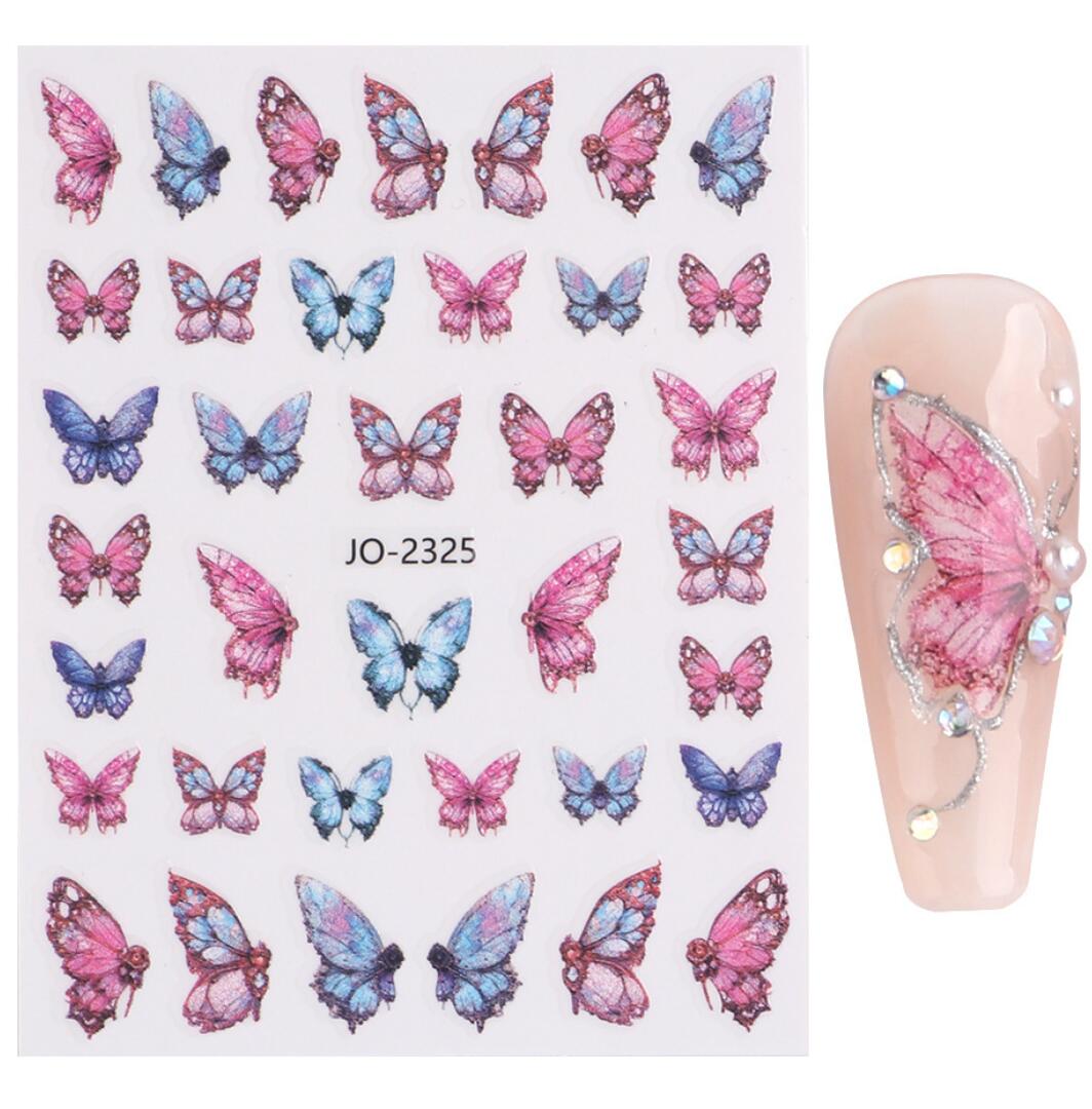 Färgglada rosa fjärilar nagelklistermärken Nail stickers butterflies