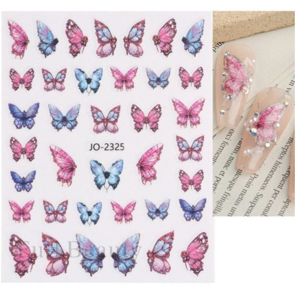 Färgglada unika fjärilar nagelklistermärken. Nail stickers colorful butterflies nageldekorationer nail decoration JO-2325