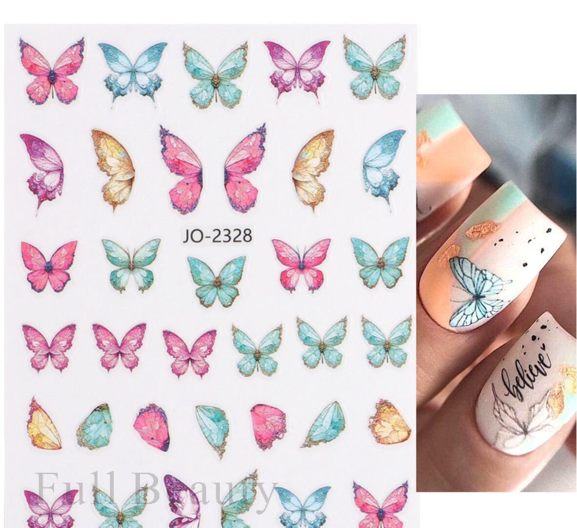 Färgglada rosa turkos fjärilar nagelklistermärken Nail stickers butterflies