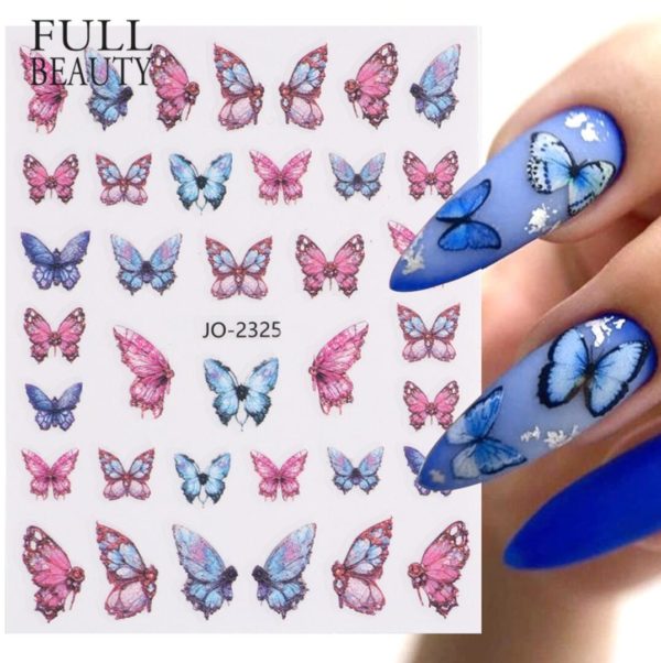 Färgglada unika fjärilar nagelklistermärken. Nail stickers colorful butterflies nageldekorationer nail decoration Närbild 1 JO-2325-