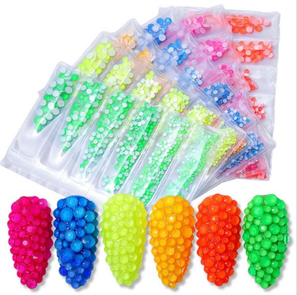 Fluorescent Nail Rhinestones Opal Colorful Crystal Glass b
