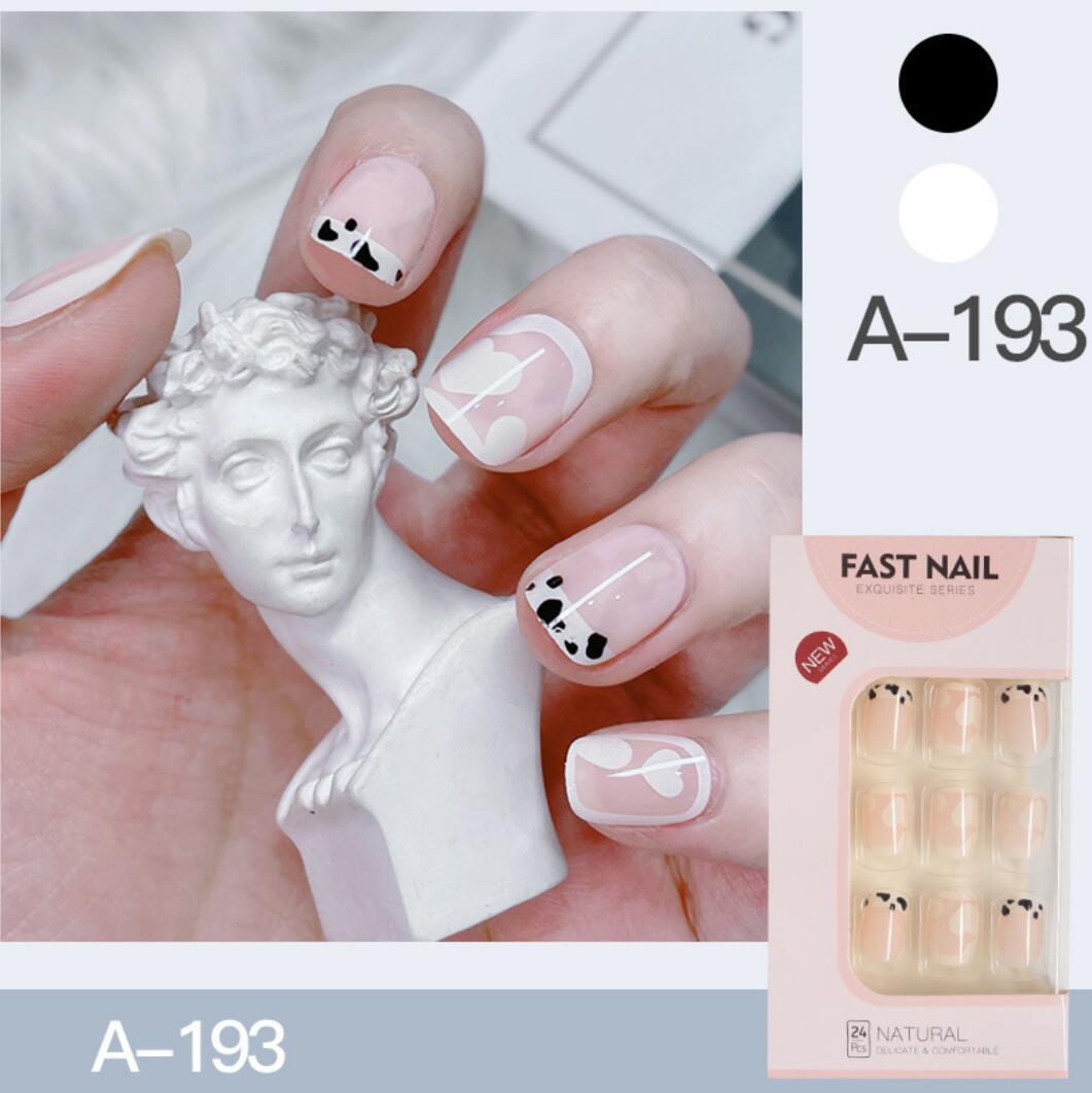 Korta lösnaglar Fräscha vita & rosa Naturliga form Fake nails Press on nails