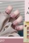 Gammelrosa lösnaglar med fransk svarta tippar Naturliga korta form. Beige pink fake nails with glitter Press on nails modell A-217