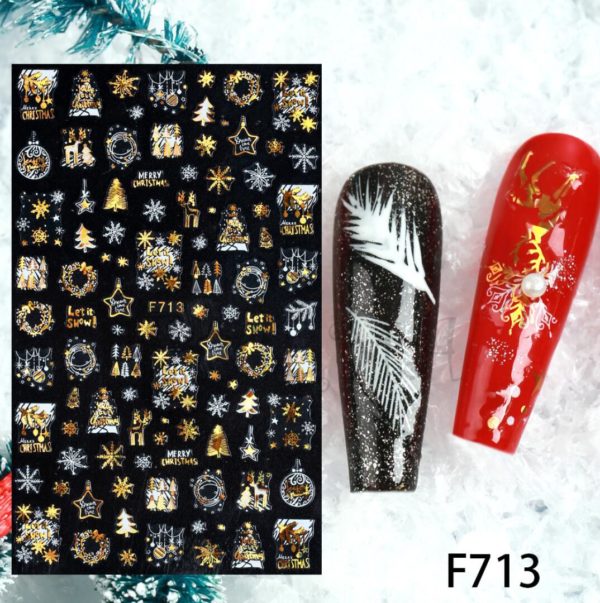 Jul nagelklistermärke i guld och vit. Gold Christmas nail stickers Jul nageldekorationer Christmas tree nail decoration Let it snow F713