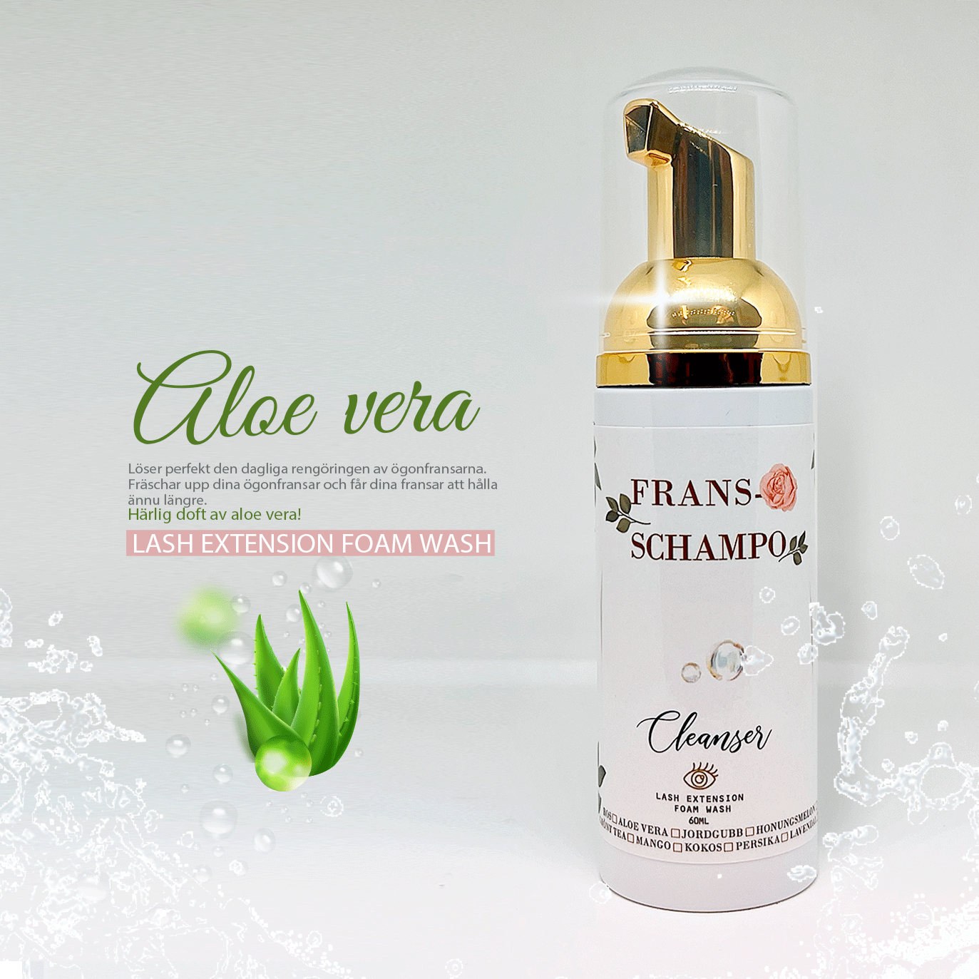 Fransrengöring Lash shampoo Fransschampo Aloe-vera doft Guld