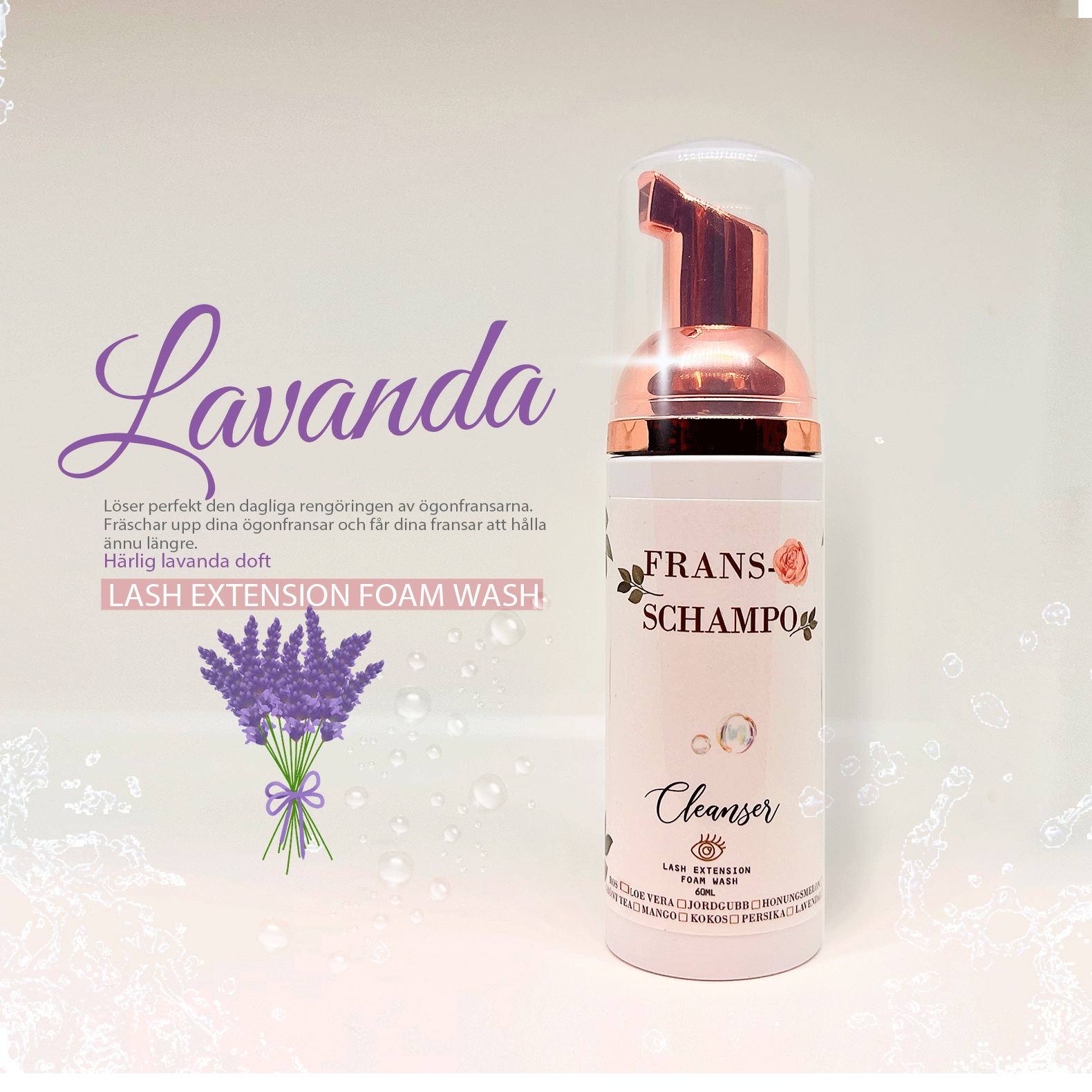 Fransrengöring Lash shampoo Fransschampo med Lavendel Guld
